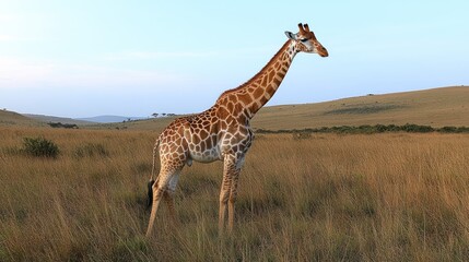 Fototapeta premium A Giraffe Stands Tall in a Savanna Landscape