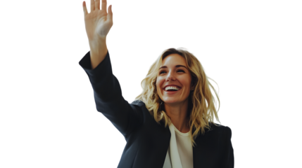 Businesswoman Giving High Five on White Background,