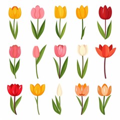 Obraz premium Tulip Flower Icon Set, Garden Tulip Flower Flat Design, Abstract Tulip Flower Symbol, Simple Flowers