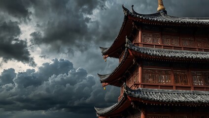 Dramatic Sky Over Traditional East Asian Architecture