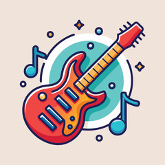 Fototapeta premium A red electric guitar with music notes surrounding it