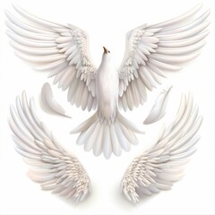 Fototapeta premium Wings icon, angel wings emblem, bird feathers silhouette, pigeon sign, spirituality symbol, elegance flight