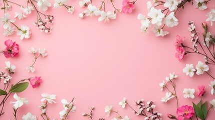 Fototapeta premium pink with floral frame border