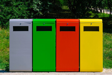 Four colored bins for separate garbage