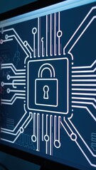 Fototapeta premium Digital Padlock Graphic on Circuit Board Interface