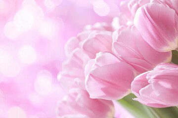 Fototapeta premium Tulips dance softly amidst the wind Contrast this with a calm, pastel blurred background.
