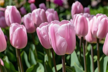 Fototapeta premium Tulips in the garden, bright shades.