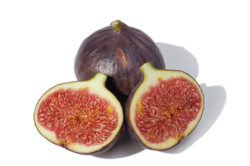 Purple Passion fruit cut in half slices isolated on white background