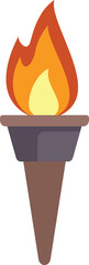 Simple flat design of a burning torch, casting light with its bright flame