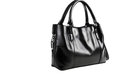 Fototapeta premium Casual black leather women's bag, isolated cutout object with shadow on white background
