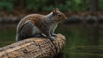 Obraz premium Ezo Squirrel Perched on Canoe Edge