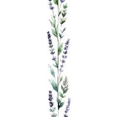 Watercolor Lavender and Greenery Border