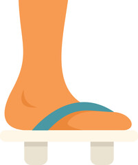 Cartoon style icon of a foot with blue flip flops standing on a bathroom scale