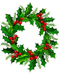 Naklejka premium Illustration christmas wreath with holly berries. Copy space. Concept Christmas and New year