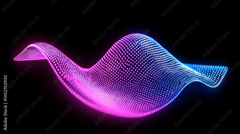 Aufkleber  Abstract wave of glowing blue and pink dots, symbolizing motion, digital technology, and the dynamic flow of data in a modern aesthetic, Generaitve AI