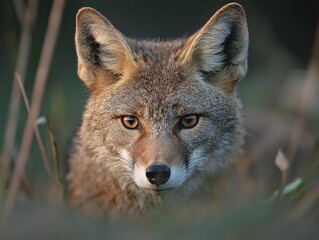 Obraz premium Jackal hunting portrayed realistically with high-contrast backdrop, highlighting textures and dynamic lighting. Sufficient negative space for messaging.