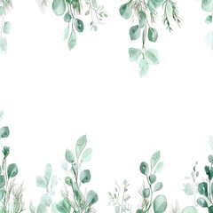 Watercolor Eucalyptus Frame with Black Background