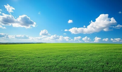 Fototapeta premium A large, open field with a clear blue sky and fluffy clouds