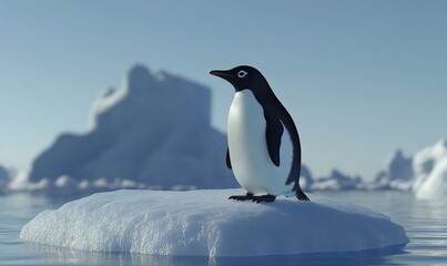 Obraz premium A Penguin standing on a Ice Floe in the Arctic Ocean