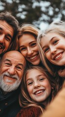 Fototapeta premium Joyful Family Portrait with Smiling Faces in Nature