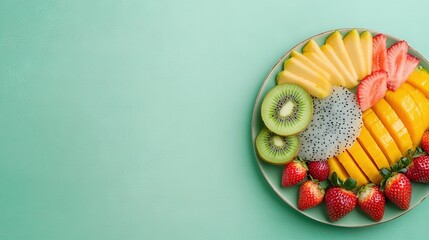  A fruit platter featuring kiwis, strawberries, oranges, and more kiwis