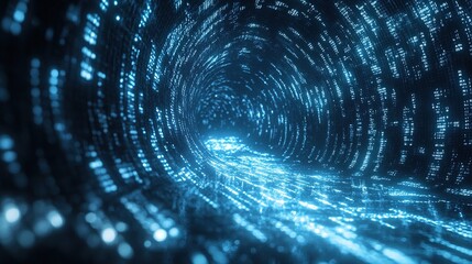 Abstract Digital Tunnel with Blue Light Effects