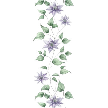 recommend clip art: Watercolor Clematis Vine Seamless Pattern