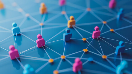 abstract professional business team people innovation connection of line from nail node to node on map background , networking concept