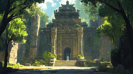 Fototapeta premium Ancient Temple Surrounded by Lush Jungle