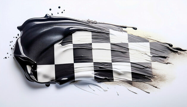 Paint stain in the colours of the chequered flag