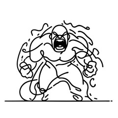 Fototapeta premium Furious muscular man charging forward with intense energy and rage. wrath concept 