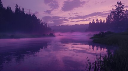 Fototapeta premium Serene Twilight Reflections on Calm Waterway