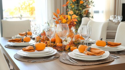 Elegant Autumn Dinner Table Setting with Orange Decor