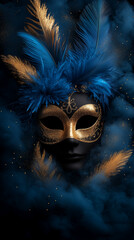 Fototapeta premium Luxury blue and golden carnival mask for Venice carnival. Venetian costume