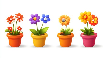 Colorful Flower Pots with Vibrant Flowers