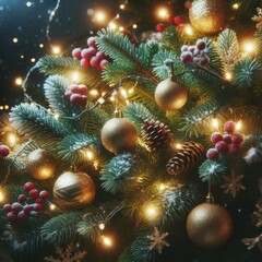 Christmas fir branches with lights.