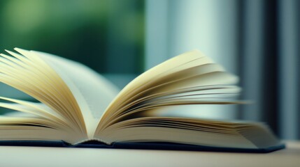 Fototapeta premium Open book with pages fanned out, inviting exploration and discovery, AI