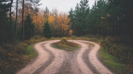 Fototapeta premium Scenic Country Road Curving Through Autumnal Forest