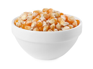 Fresh corn kernels in bowl isolated on white