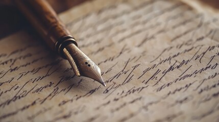 Fototapeta premium Vintage Fountain Pen on Handwritten Manuscript