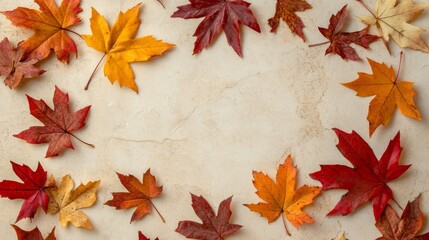 Autumn Leaves Arrangement on Marble Background
