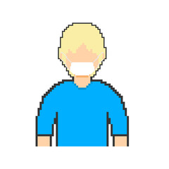 Pixel art blonde masked man, blue clothes
