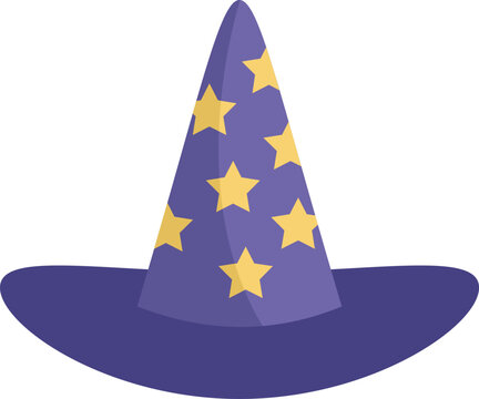 Purple wizard hat standing with yellow stars showing magic and illusion for halloween costume