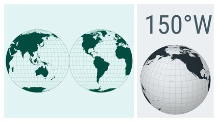 World Map Animation. Mollweide projection interrupted into two equal-area hemispheres. Solid color style.