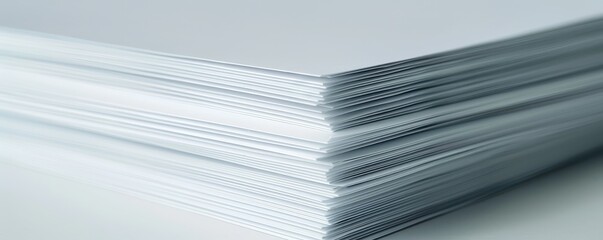 A neatly arranged stack of white paper against a plain white background. Free copy space for text.