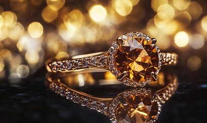 Fototapeta premium A stunning ring design adorned with a bright brown gemstone glimmering in the light