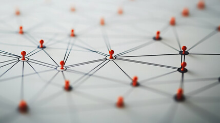 abstract professional business team people innovation connection of line from nail node to node on map background , networking concept