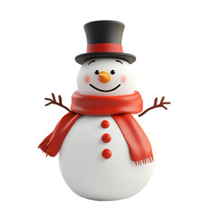 A Cheerful Snowman Wearing A Black Top Hat, A Red Scarf, And A Friendly Smile. This Snowman Features A Carrot Nose And Buttons Down Its Front, Standing Out Against A Transparent Background.