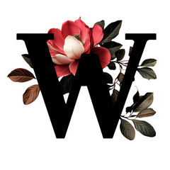 Floral Letter W - Black and White Design