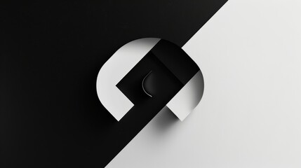 A sleek monochrome abstract image showcasing intertwined geometric shapes, creating a sense of modernity and simplicity. The composition balances black and white color.